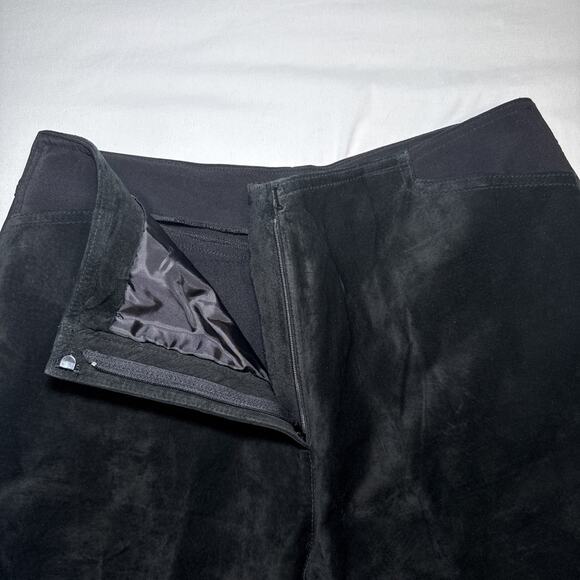 Revue Womens Sz 14 Black Suede 100% Leather Front Pants Stretch Straight Leg NWT - Picture 4 of 14